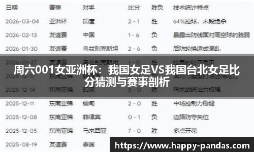 周六001女亚洲杯：我国女足VS我国台北女足比分猜测与赛事剖析